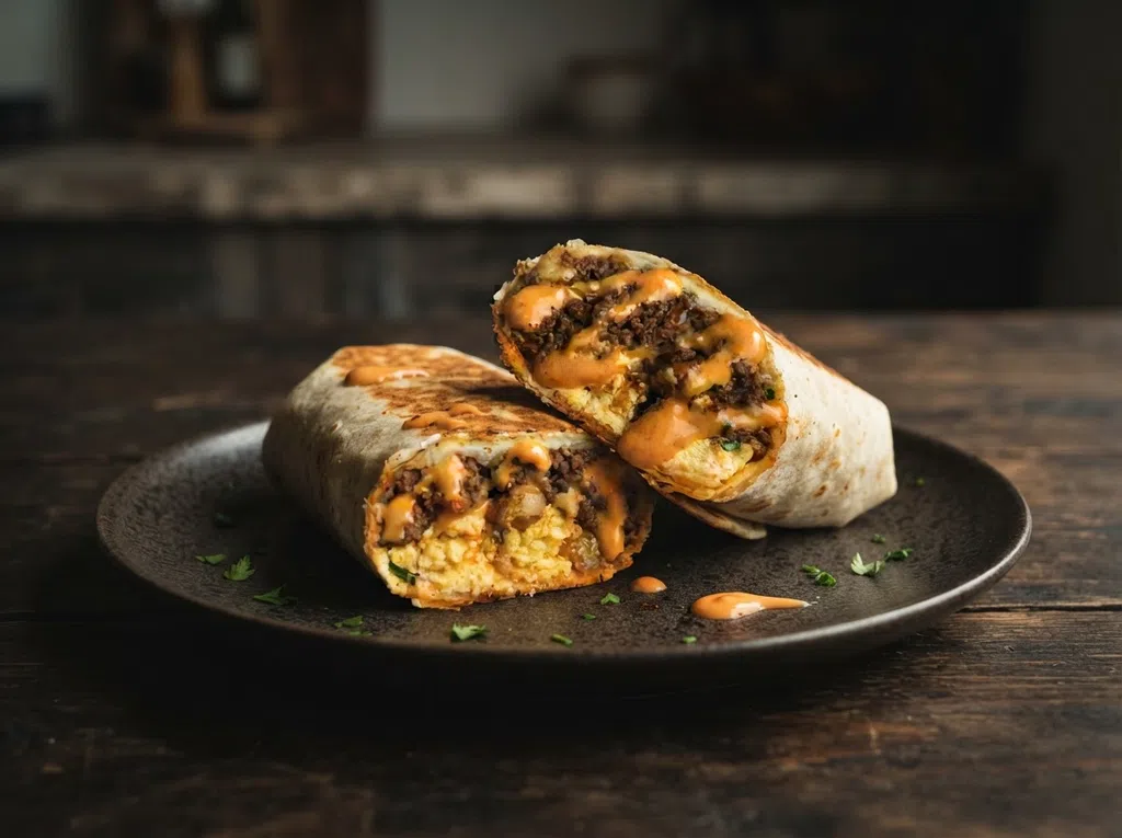 High Protein Cheesy Beef Breakfast Burritos