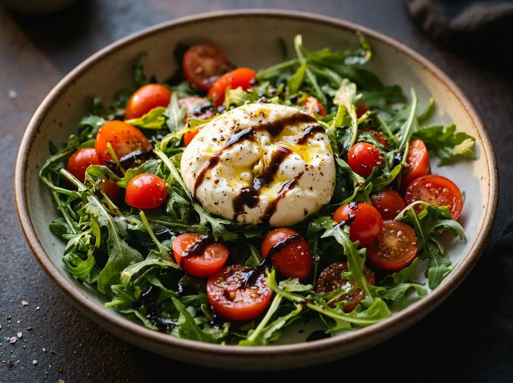 Fresh Arugula Burrata Salad with Balsamic Drizzle
